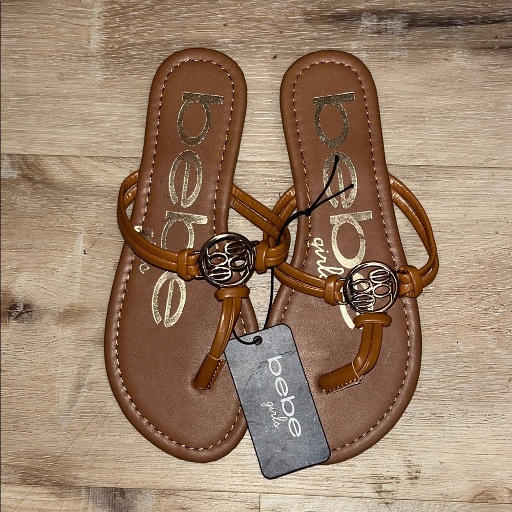 Bebe Brown Sandals with Logo Accent